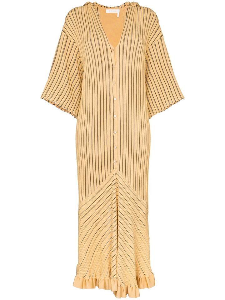 Chloé Hooded Stripy Button-down Cotton Blend Midi Dress - Yellow