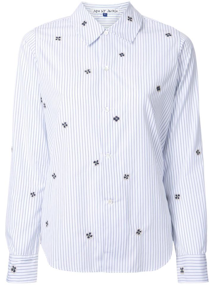 Jupe By Jackie Striped Floral Pattern Shirt, Women's, Size: Medium, White, Cotton
