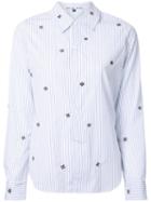 Jupe By Jackie Striped Floral Pattern Shirt, Women's, Size: Medium, White, Cotton