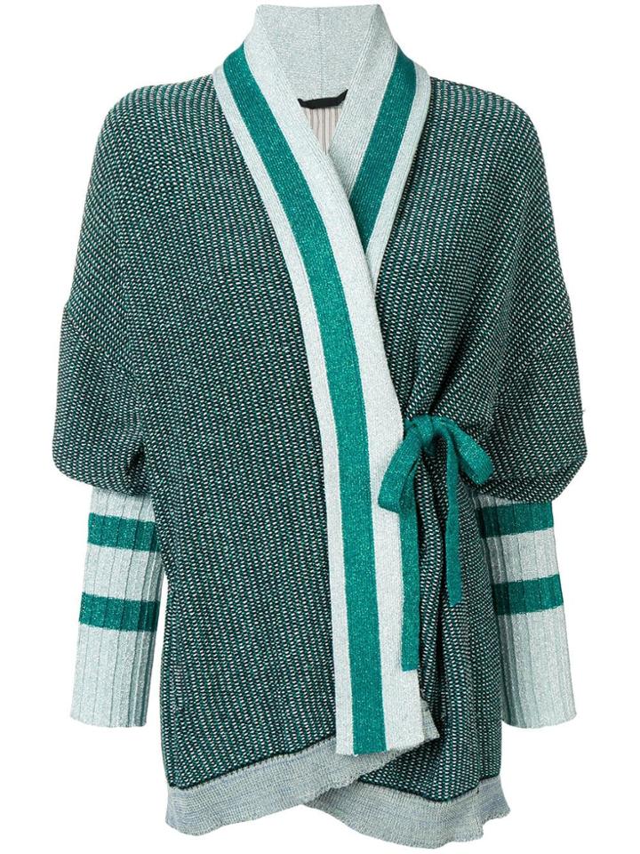 Circus Hotel Glitter Detail Tie Cardigan - Green