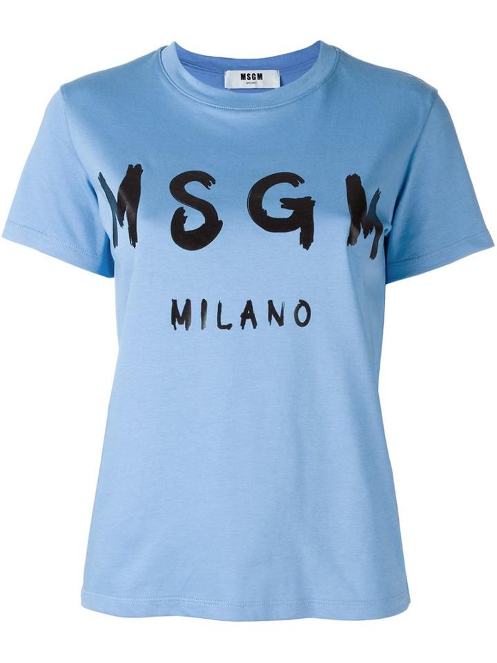 Msgm Logo Print T-shirt, Women's, Size: Medium, Blue, Cotton