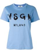 Msgm Logo Print T-shirt, Women's, Size: Medium, Blue, Cotton