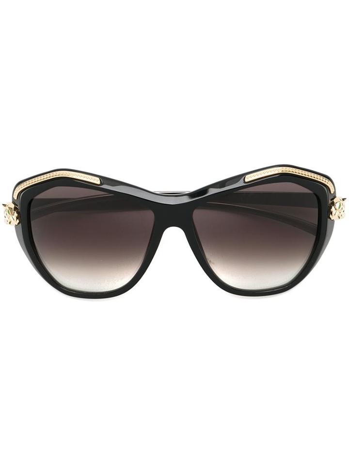 Cartier 'panthère Wild' Sunglasses, Women's, Black, Acetate/metal (other)/14kt Gold/enamel