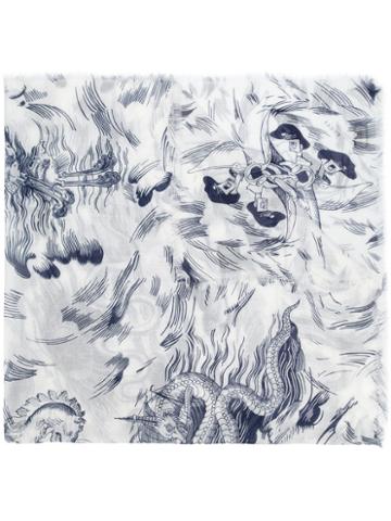 Gucci Sea Storm Print Scarf, Men's, White, Silk/modal