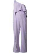 Elie Saab One Shoulder Frill Jumpsuit, Women's, Size: 38, Pink/purple, Spandex/elastane/acetate/viscose/silk