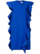Msgm - Ruffle Sleeveless Dress - Women - Polyester/spandex/elastane/viscose - 44, Blue, Polyester/spandex/elastane/viscose