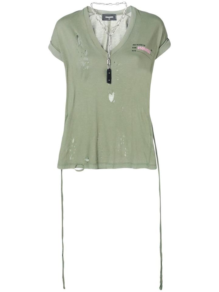 Dsquared2 Ripped V-neck T-shirt - Green
