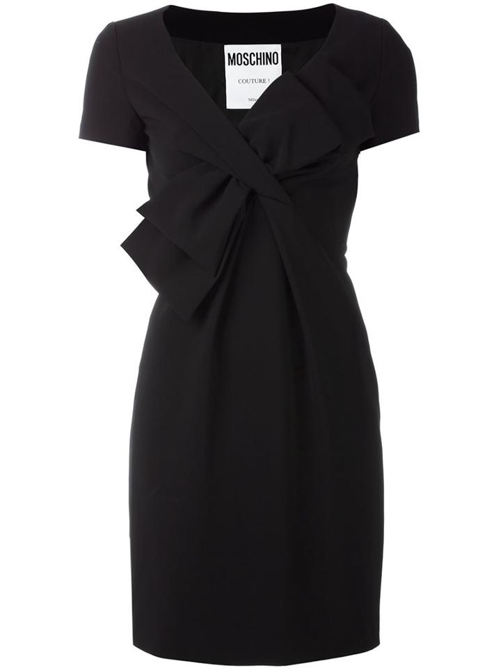Moschino Short Sleeved Bow Dress, Women's, Size: 42, Black, Polyester/acetate/rayon/triacetate
