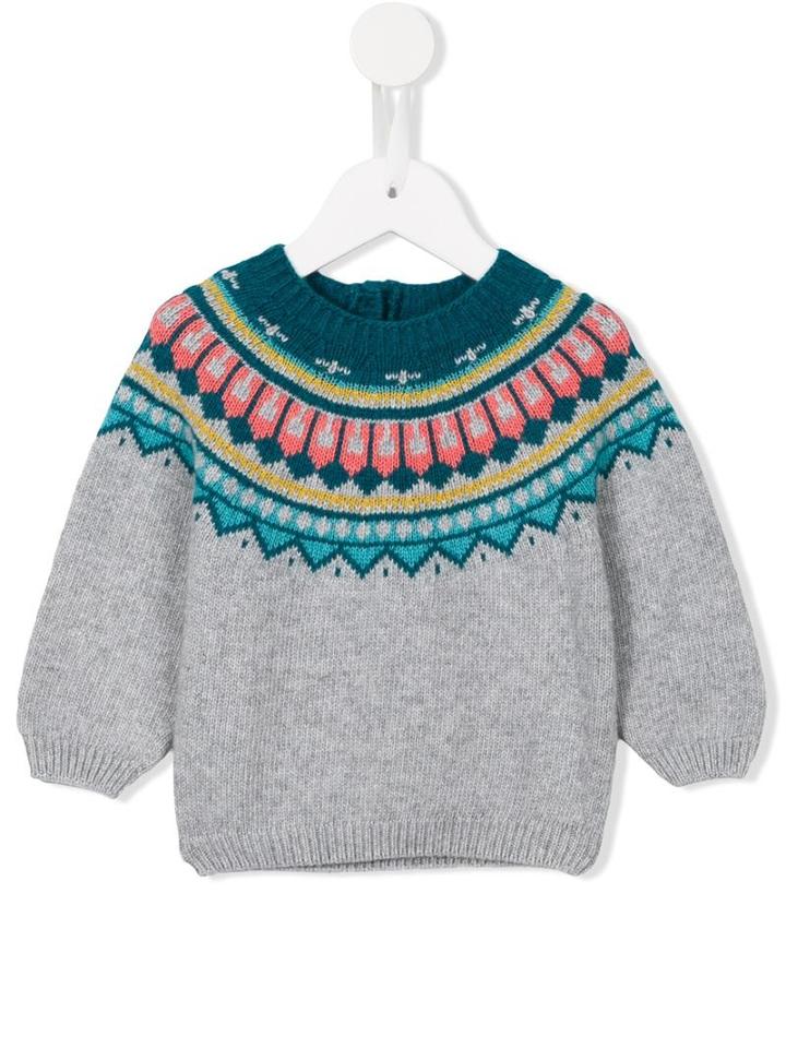 Knot Geometric Jacquard Yoke Jumper, Toddler Girl's, Size: 12 Mth, Grey