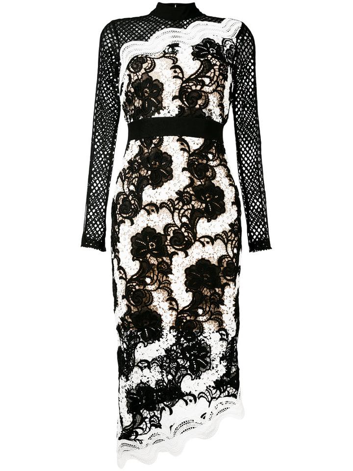 Self-portrait - Asymmetric Floral Lace Dress - Women - Polyester/spandex/elastane - 12, Black, Polyester/spandex/elastane