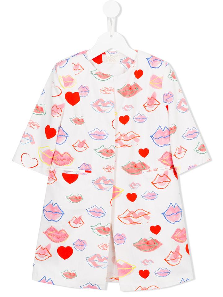 Max & Lola Lip Print Coat, Girl's, Size: 8 Yrs, White