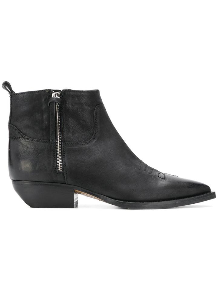 The Seller Pointed Stitch Detail Ankle Boots - Black