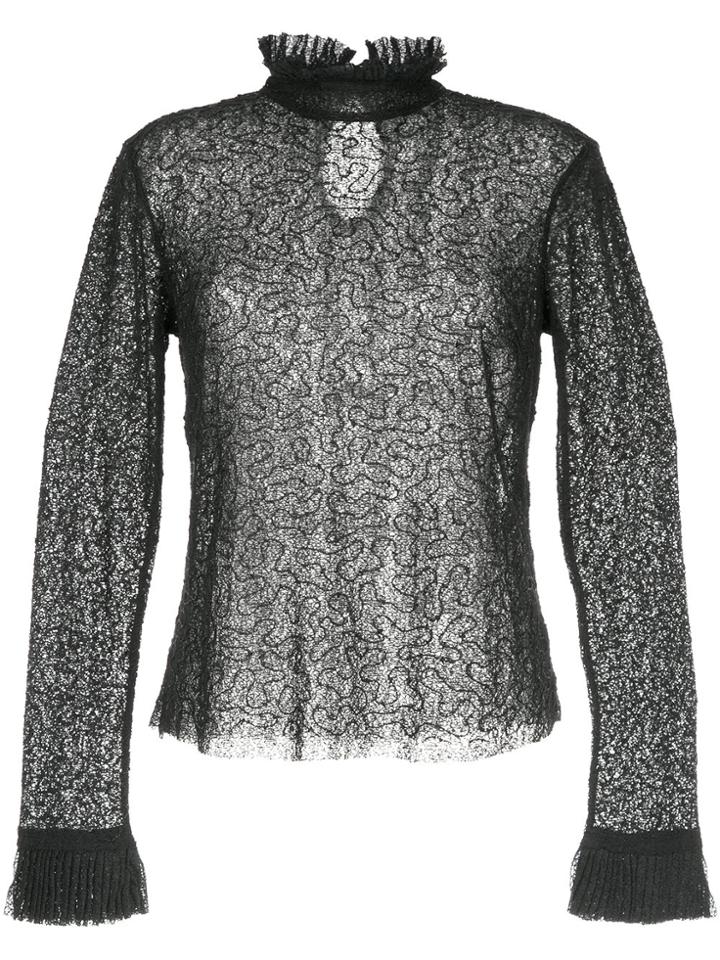 Aje Themeda Ruffle Neck Embellished Blouse - Black