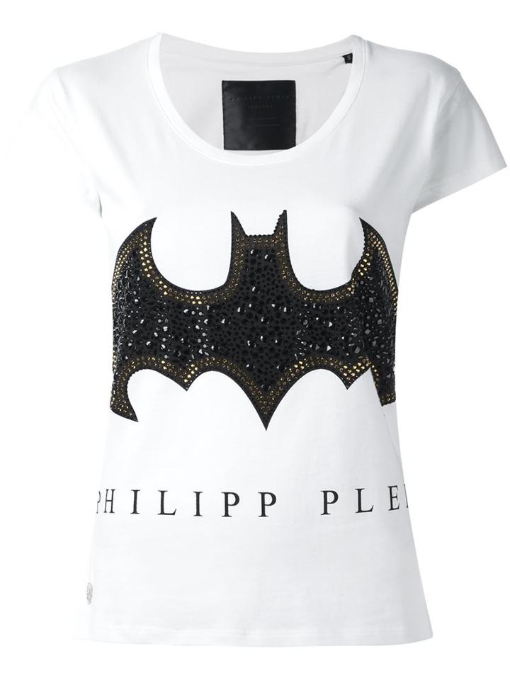 Philipp Plein Batman Embellished T-shirt, Women's, Size: Large, White, Cotton