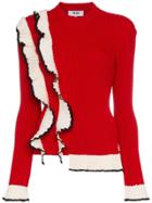 Msgm Frill Detailed Knitted Top - Red