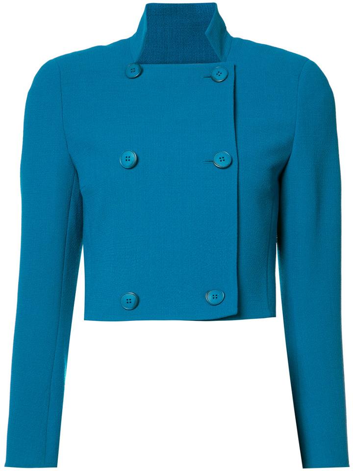 Akris Cropped Double-breasted Jacket, Women's, Size: 10, Blue, Wool