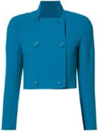 Akris Cropped Double-breasted Jacket, Women's, Size: 10, Blue, Wool