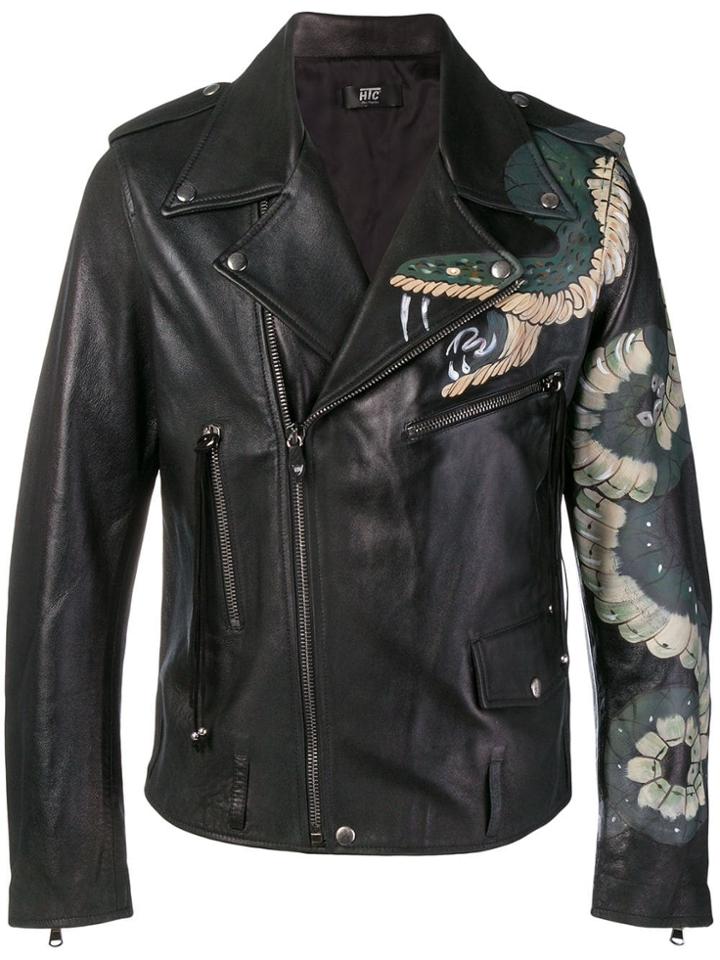 Htc Los Angeles Snake Print Biker Jacket - Black