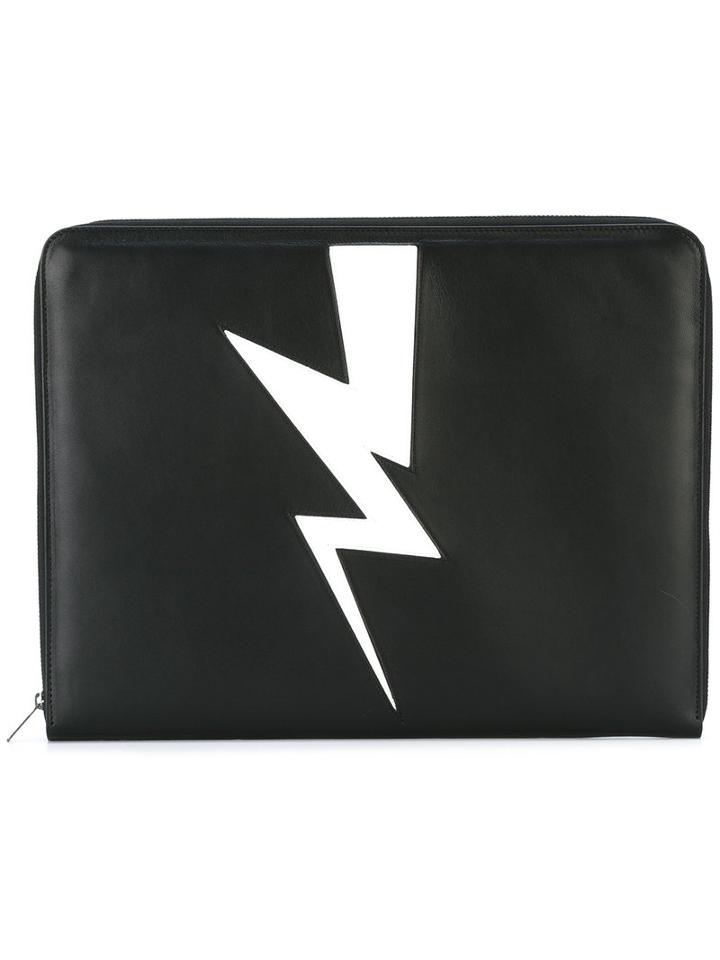 Neil Barrett Lightning Clutch Bag, Men's, Black, Calf Leather