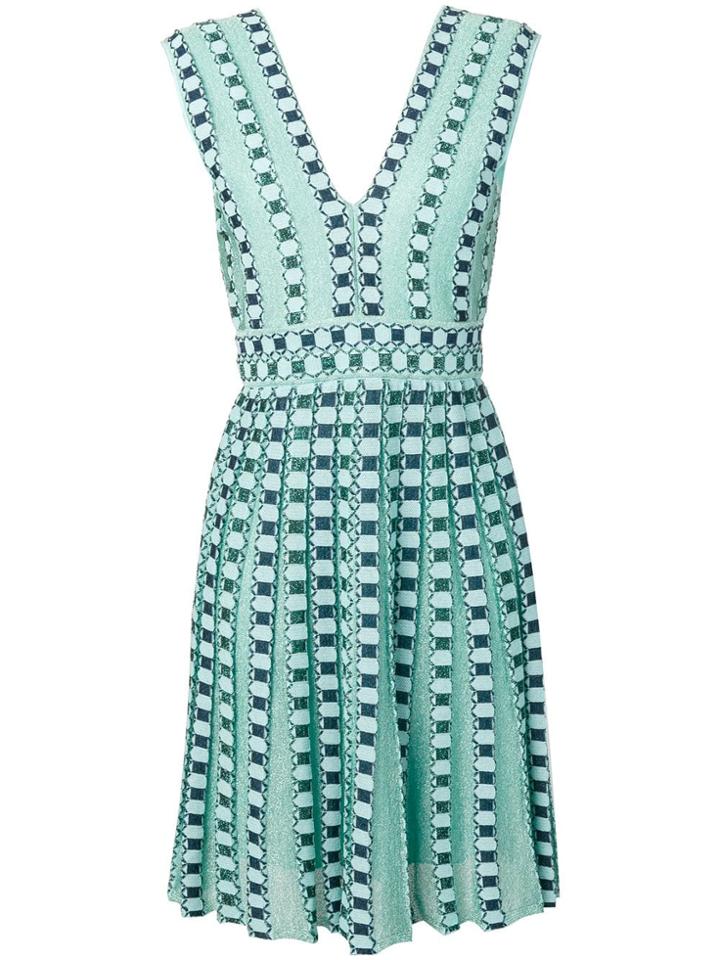 M Missoni Embroidered Pleated Midi Dress - Blue