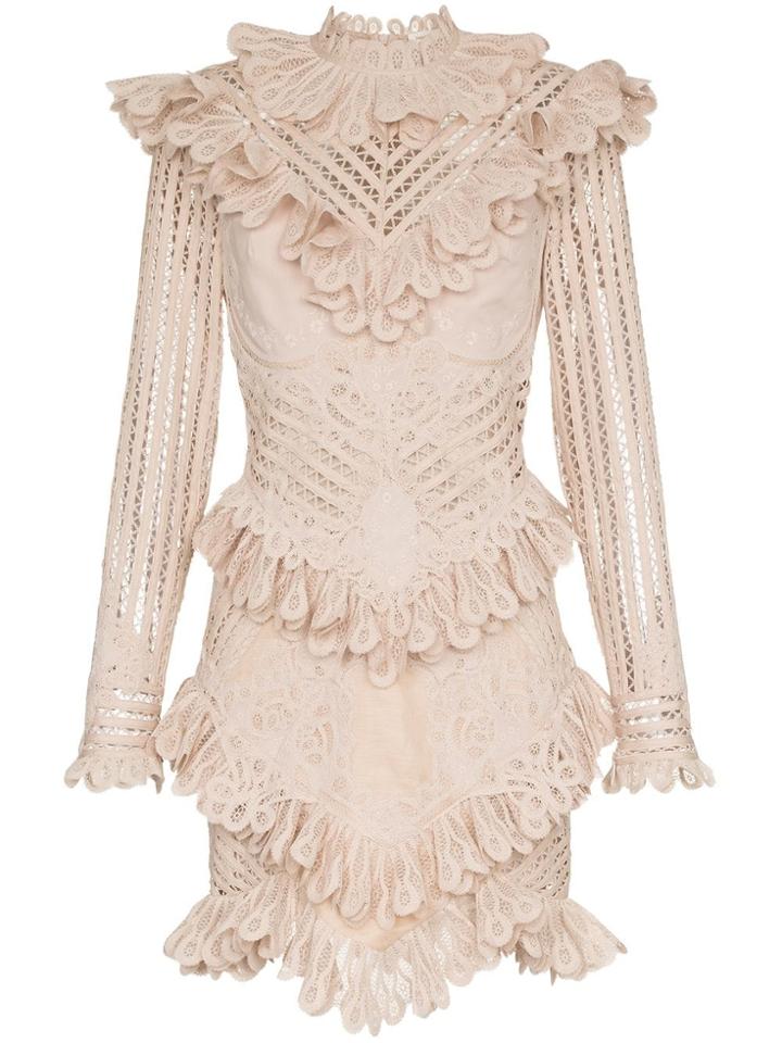 Zimmermann Unbridled Battenburg Lace Mini Dress - Nude & Neutrals