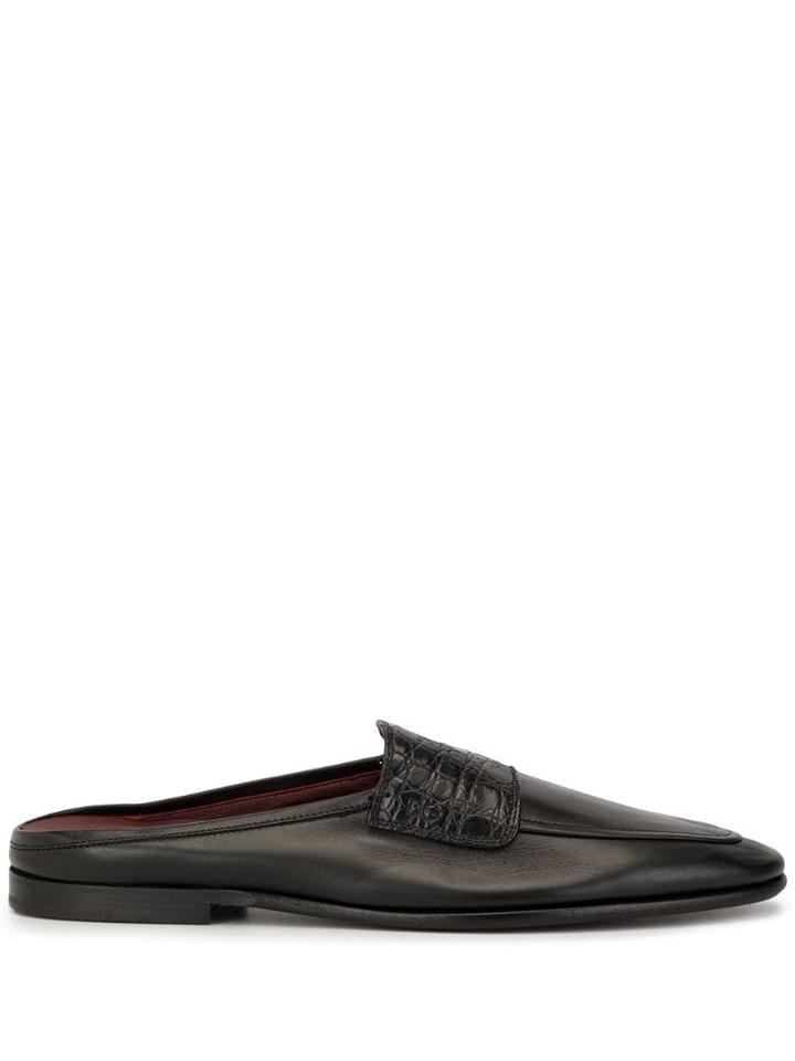 Dolce & Gabbana Crocodile Effect Panel Slippers - Black