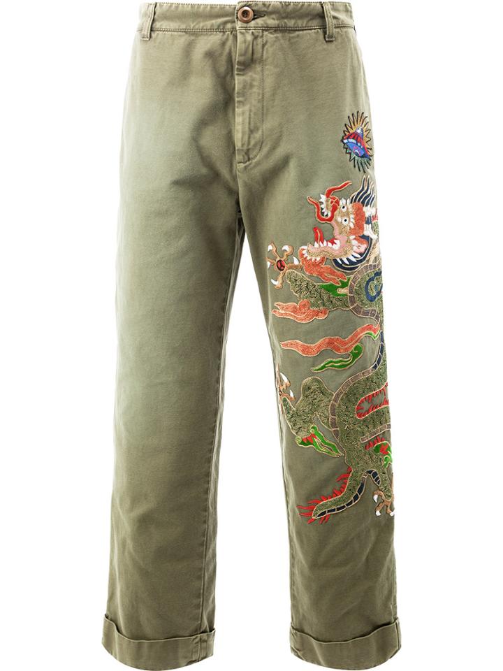 Gucci Appliqué Loose Chinos - Green