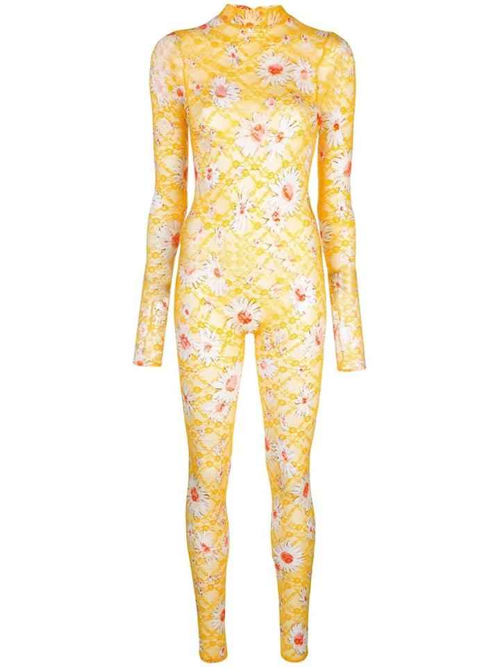 Collina Strada Sheer Floral Lace Bodysuit - Yellow