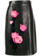 Prada Rose Print A-line Midi Skirt - Black