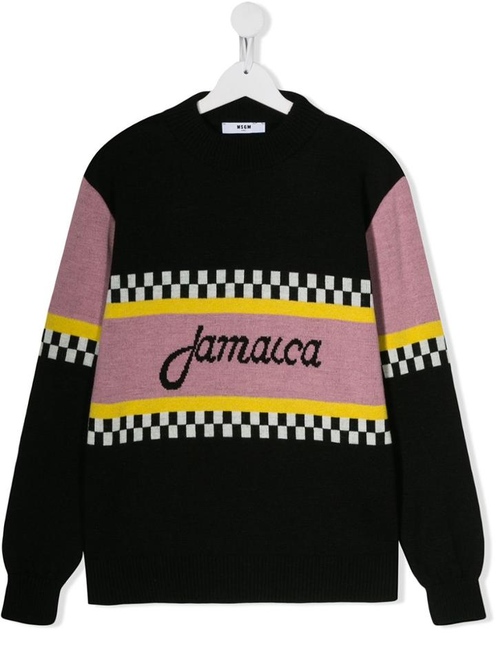 Msgm Kids Teen Jamaica Intarsia Jumper - Black
