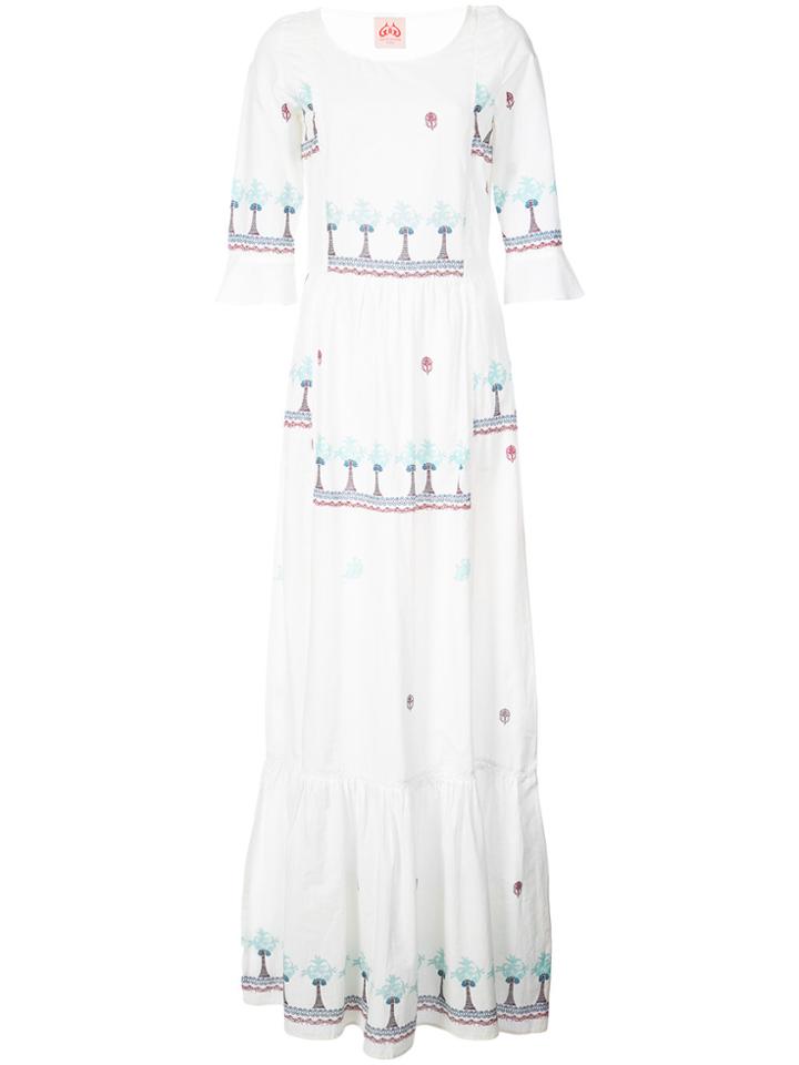 Le Sirenuse Tiered Embroidered Trim Dress - White