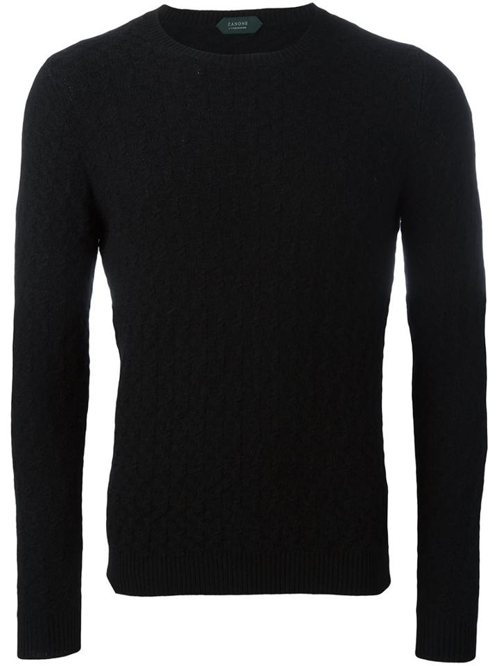 Zanone Crew Neck Jumper, Men's, Size: 52, Black, Angora/virgin Wool