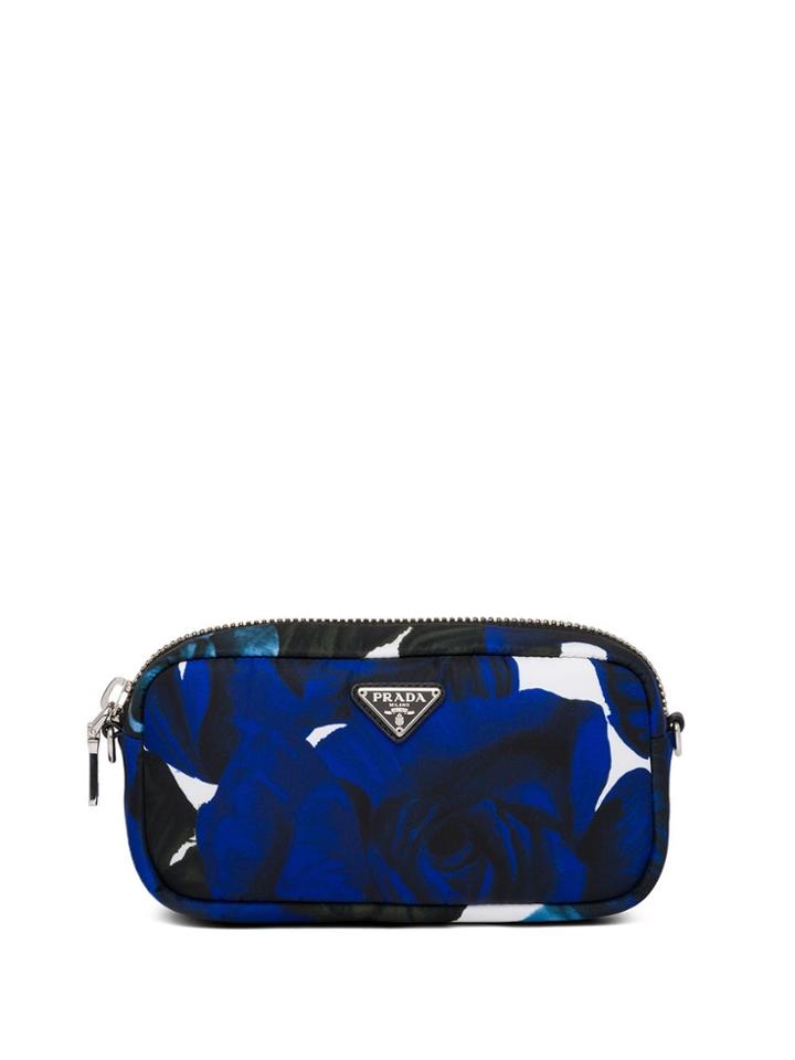 Prada Rose Print Padded Clutch - Blue