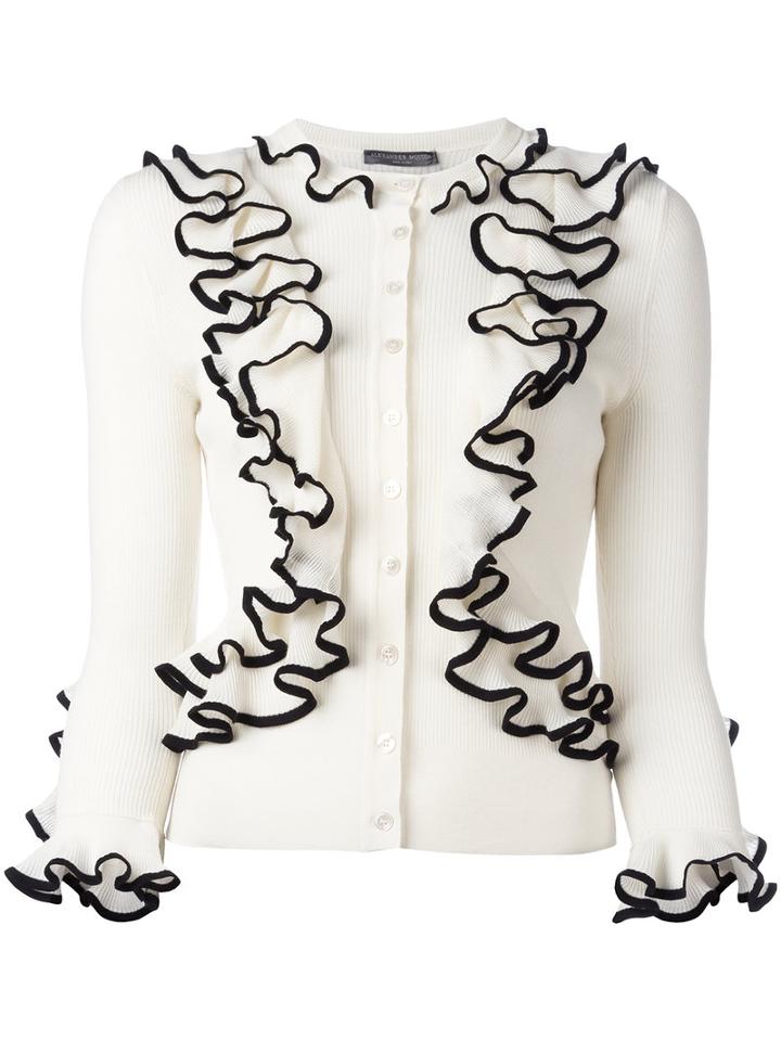 Alexander Mcqueen Ruffled Cardigan, Women's, Size: Medium, White, Wool