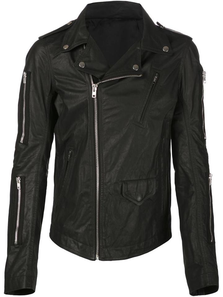 Rick Owens Biker Jacket, Men's, Size: 52, Black, Leather/cotton