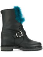 Fendi Pin Buckle Fur Boots - Black