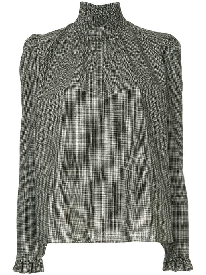 Goen.j Checked Ruffle Trimmed Top - Black