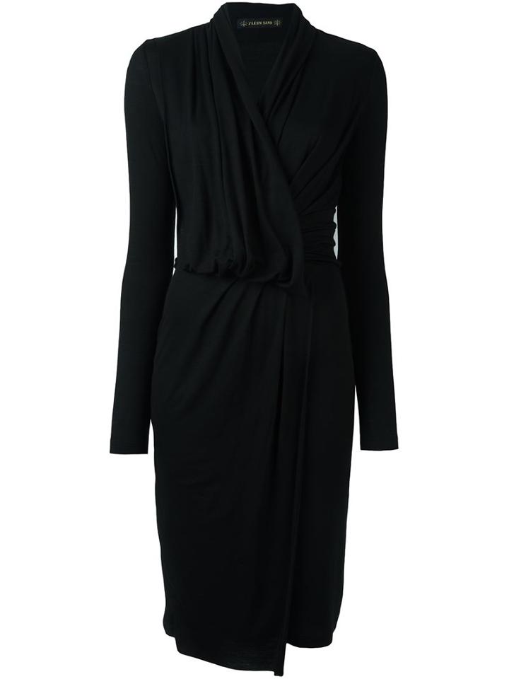 Plein Sud Long-sleeve Wrap Dress, Women's, Size: 38, Black, Spandex/elastane/virgin Wool