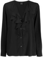 Aspesi Ruffled Silk Shirt - Black
