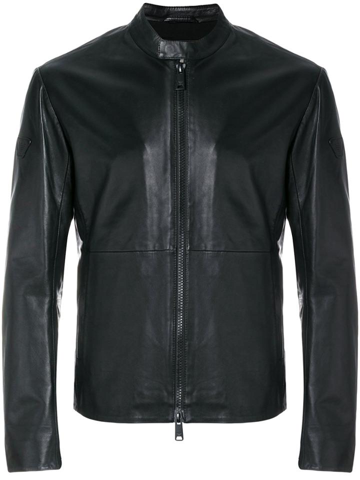 Emporio Armani Collarless Leather Jacket - Black