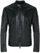 Emporio Armani Collarless Leather Jacket - Black