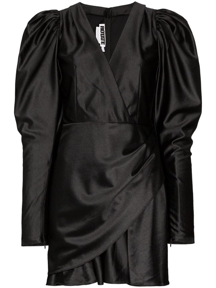 Rotate Pouf Sleeve V-neck Mini Dress - Black