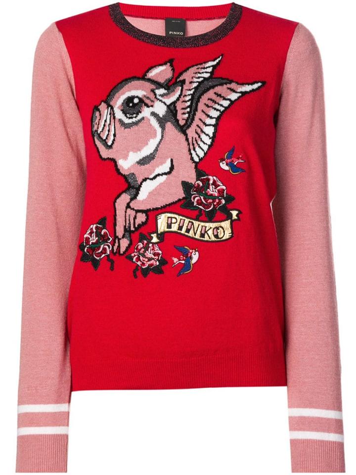 Pinko Flying Pig Knitted Sweater - Red