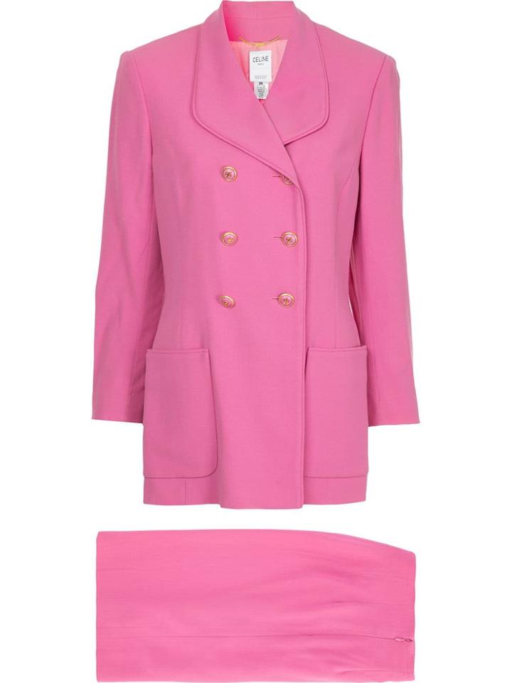 Céline Vintage Double Breasted Skirt Suit - Pink & Purple