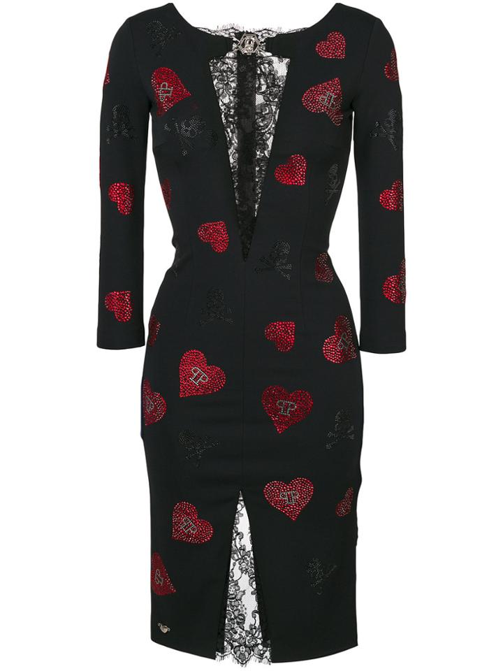 Philipp Plein Heart Embellished Dress - Black