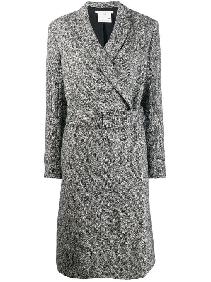 Stella Mccartney Melange Knit Wool Coat - Black