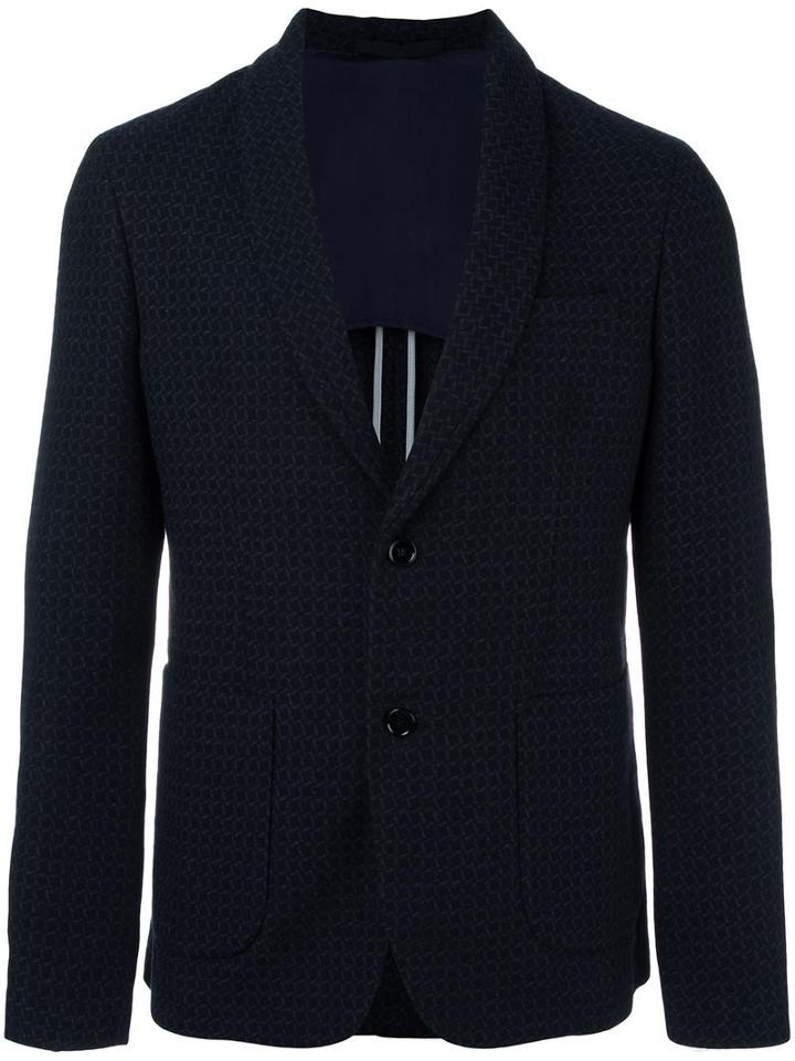 Paolo Pecora Shawl Lapel Patterned Blazer, Men's, Size: 46, Blue, Cotton/wool/polyamide/polyester