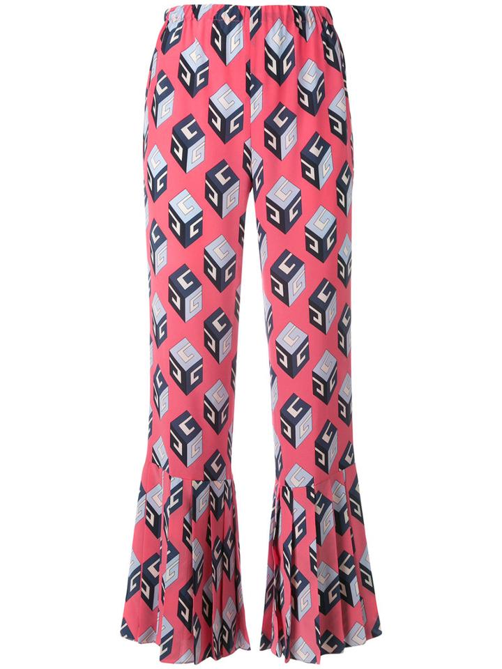 Gucci Gucci Wallpaper Print Cropped Trousers, Women's, Size: 40, Pink/purple, Silk