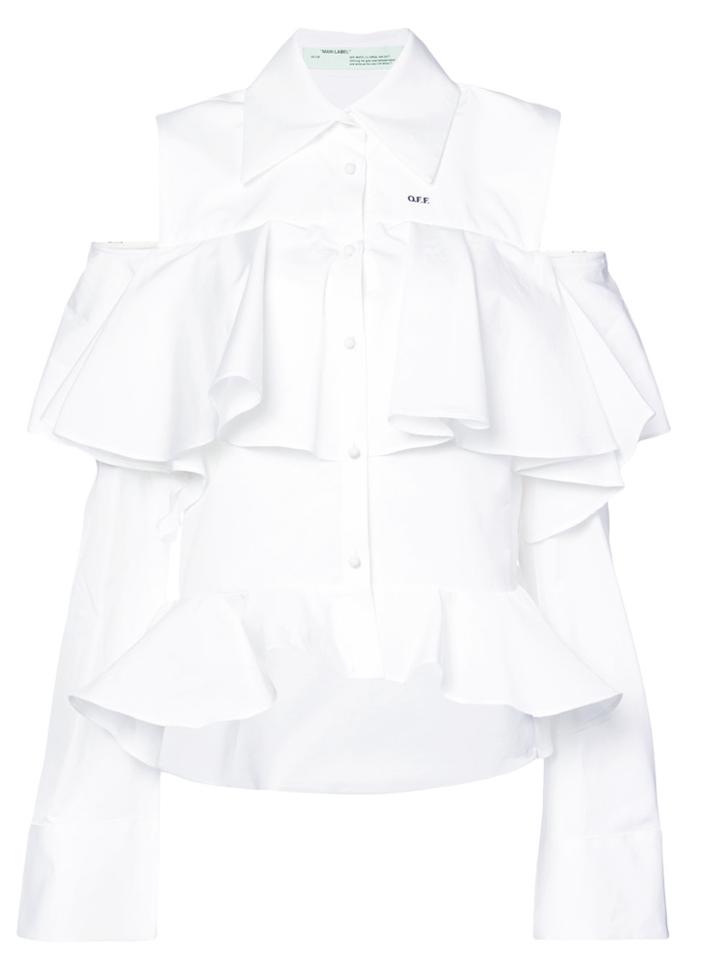 Off-white Cold-shoulder Ruffle Shirt