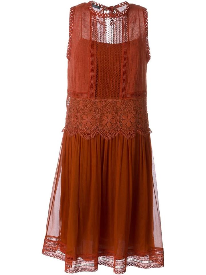 Alberta Ferretti Lace Panel Dress, Women's, Size: 44, Yellow/orange, Linen/flax/polyamide/acetate/other Fibers